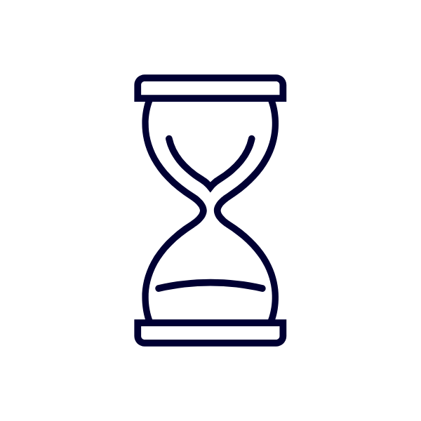 A graphic of an hourglass timer to represent time