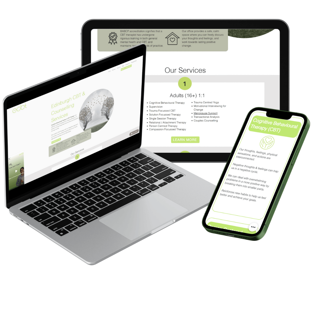 Edinburgh CBT, one of LoudLocal's clients showcasing their website on multiple devices