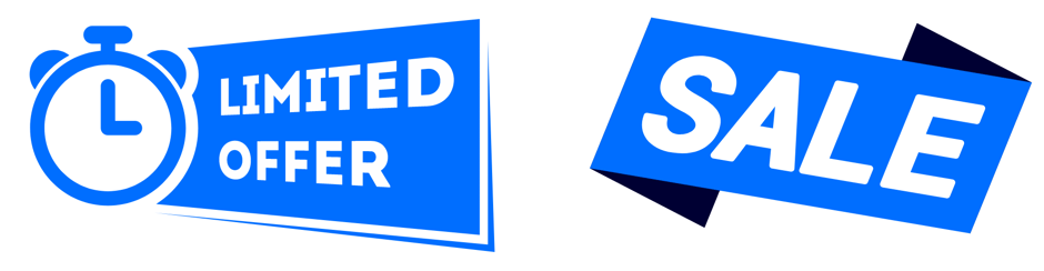 two blue banner images used to explain scarcity, a behavioural psychology technique in marketing in which you impress a sense of urgency. The banners read 'Limited Offer' and 'Sale' in bold capitals