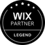 Wix Partner Legend badge in black and white with five stars 
