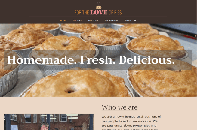 An image of For The Love Of Pies website homepage.