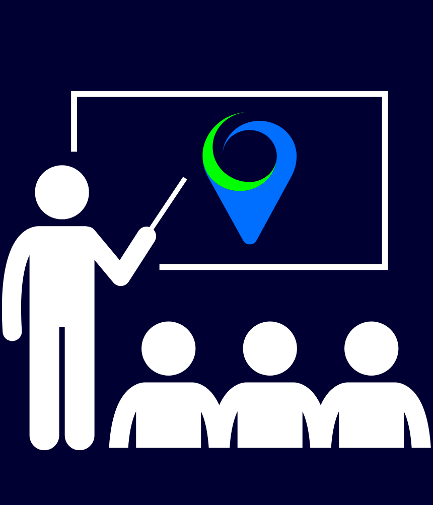 A graphic of people watching someone point at a TV which has our LoudLocal logo in the centre